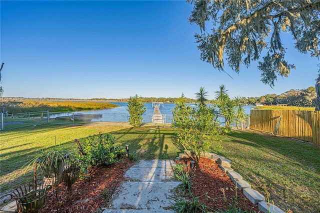 view of yard with a water view