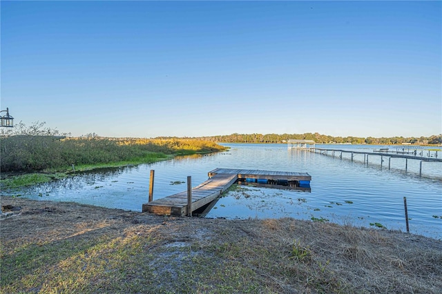 view of dock featuring a water view