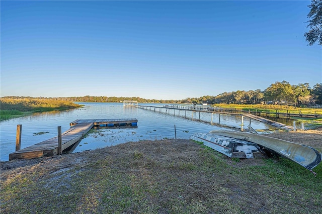 view of dock featuring a water view