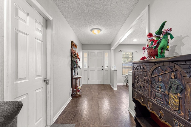 entryway featuring dark hardwood / wood-style floors and a textured ceiling