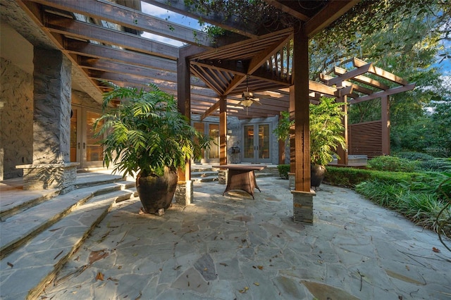 view of patio / terrace featuring a pergola and french doors