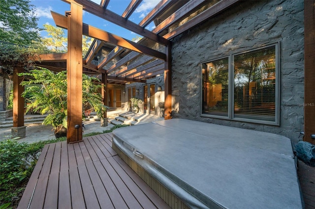 wooden terrace with a pergola