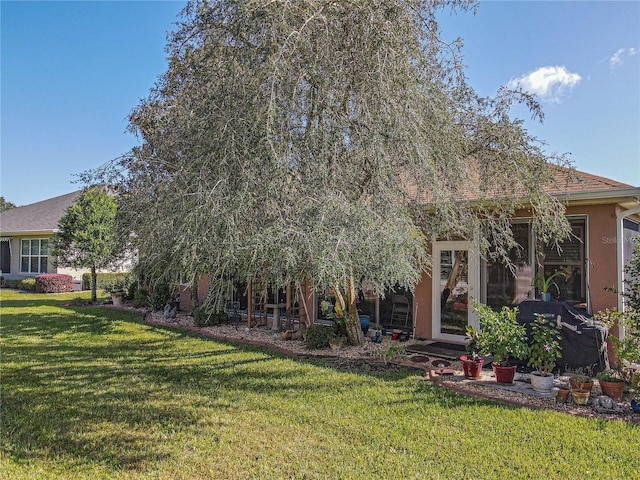 rear view of house featuring a yard