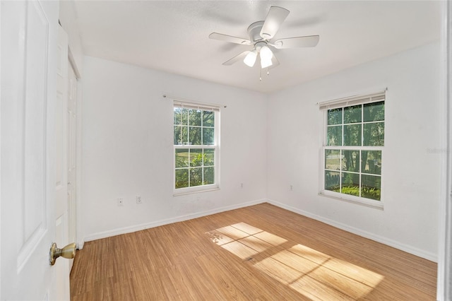 spare room featuring ceiling fan and light hardwood / wood-style flooring