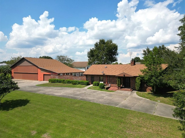 ranch-style house with a front lawn