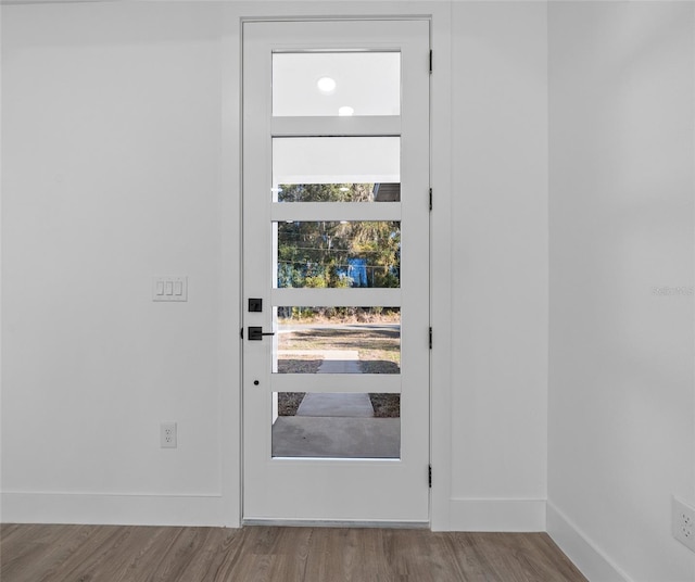 entryway with hardwood / wood-style flooring