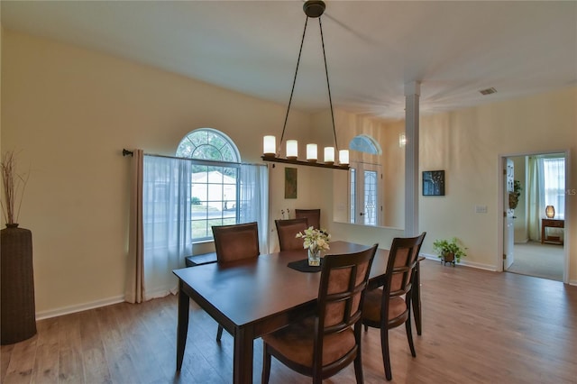 dining room with light hardwood / wood-style flooring