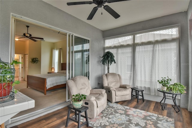 interior space featuring ceiling fan