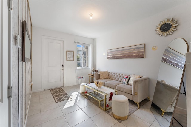 living room featuring light tile patterned flooring