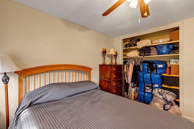 bedroom featuring a closet and ceiling fan