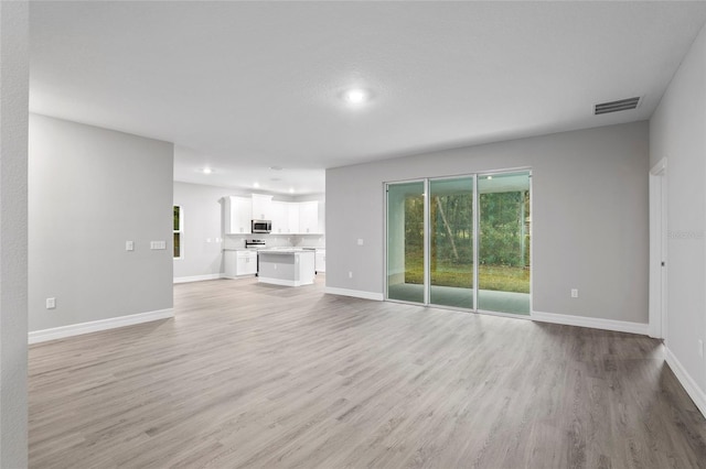 unfurnished living room with light hardwood / wood-style floors