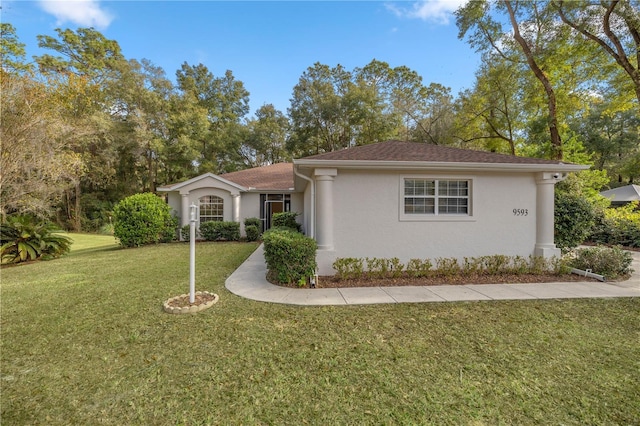 ranch-style home featuring a front lawn