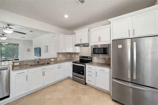 kitchen with white cabinets, sink, and appliances with stainless steel finishes