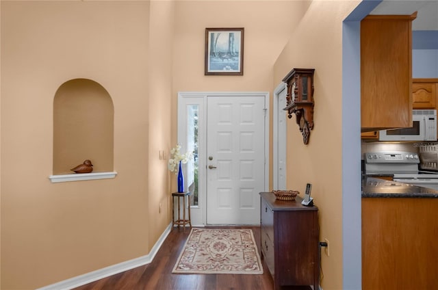 foyer entrance with dark hardwood / wood-style flooring