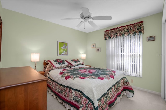 bedroom featuring carpet flooring and ceiling fan