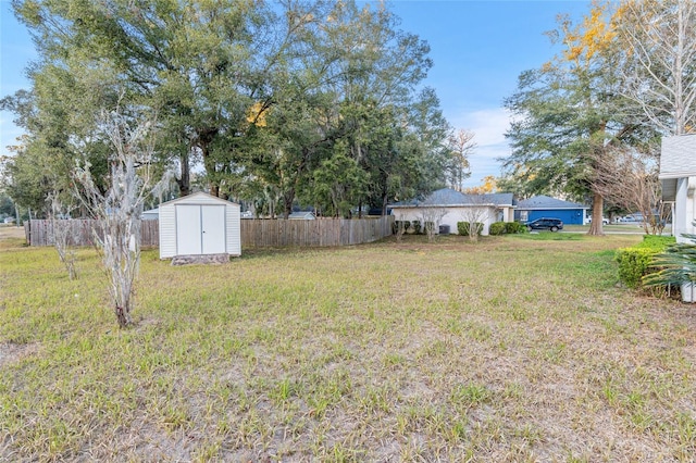 view of yard featuring a storage unit