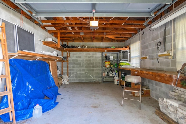 garage with a garage door opener