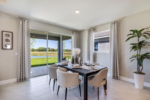 tiled dining room with a healthy amount of sunlight