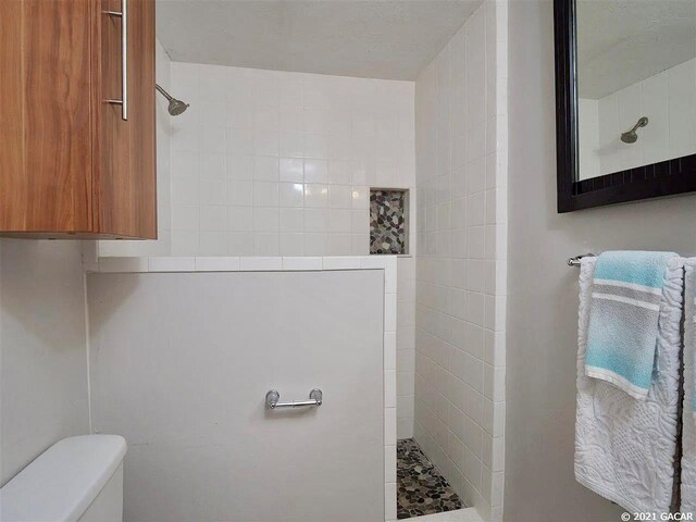 bathroom with toilet and tiled shower