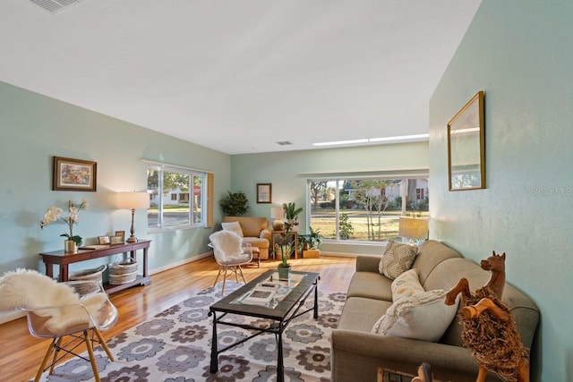 living room with hardwood / wood-style flooring and plenty of natural light