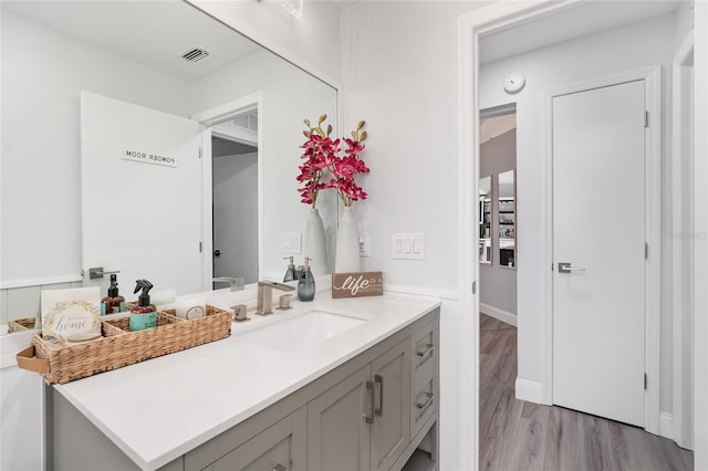 bathroom featuring wood-type flooring and vanity