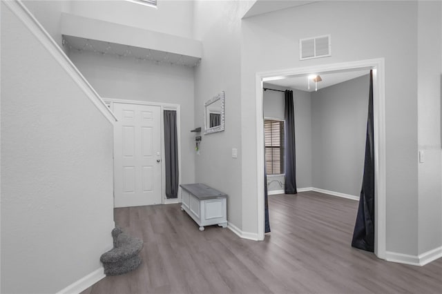 foyer featuring light hardwood / wood-style floors and a high ceiling