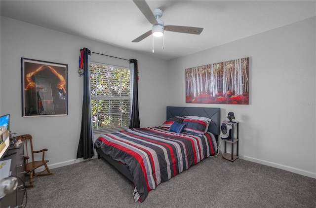 bedroom with carpet flooring and ceiling fan