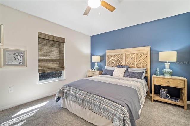 bedroom featuring ceiling fan and carpet flooring