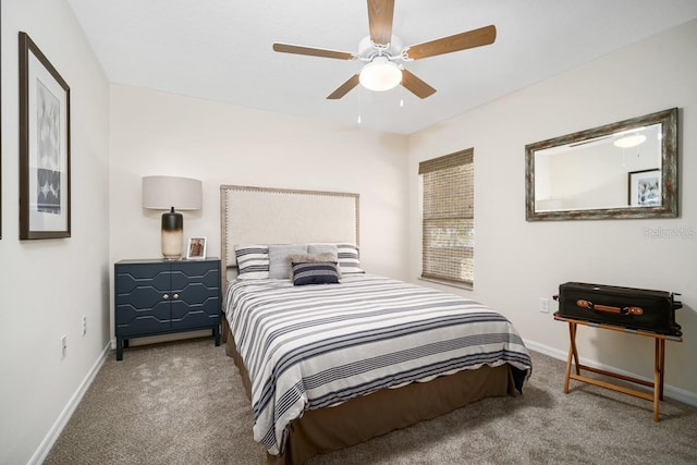 bedroom featuring ceiling fan and carpet floors