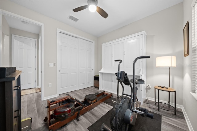 10564 SW 98th Ln, Ocala, FL 34481 - workout room with ceiling fan and wood finished floors