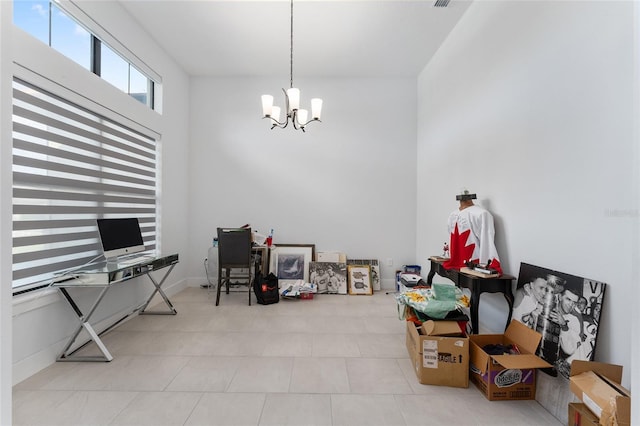 interior space with a chandelier