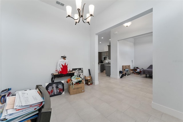 interior space featuring an inviting chandelier