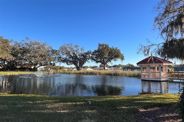 view of water feature with a gazebo