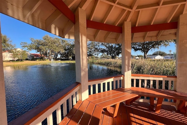 deck with a water view