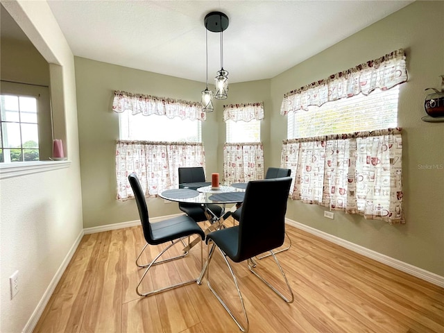 dining area featuring wood finished floors, a wealth of natural light, and baseboards