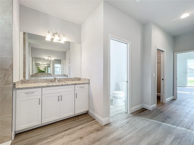 bathroom featuring vanity, hardwood / wood-style flooring, and toilet