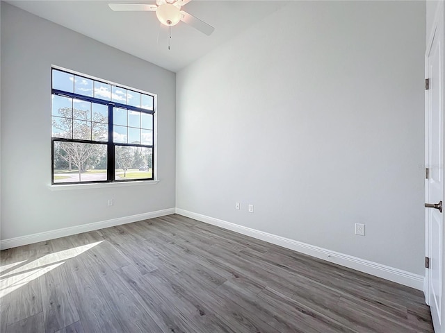 unfurnished room featuring ceiling fan and light wood-type flooring