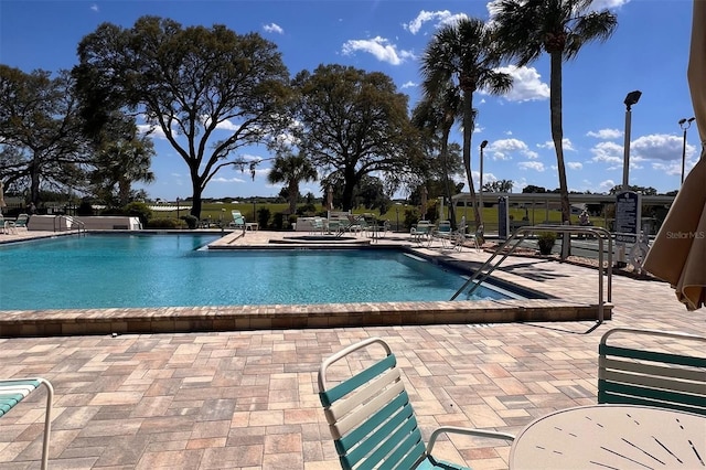 view of swimming pool with a patio area