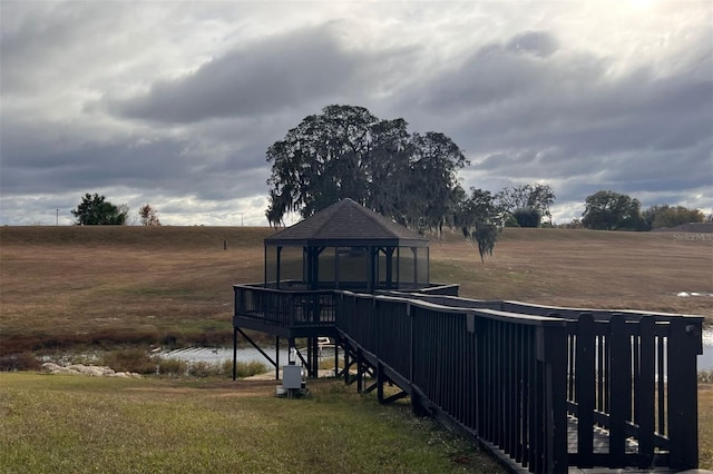 view of yard with a gazebo and a rural view