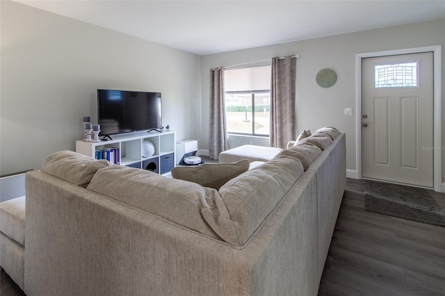 living room featuring dark hardwood / wood-style flooring and plenty of natural light