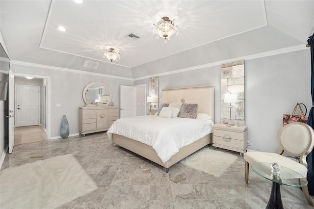 bedroom with crown molding