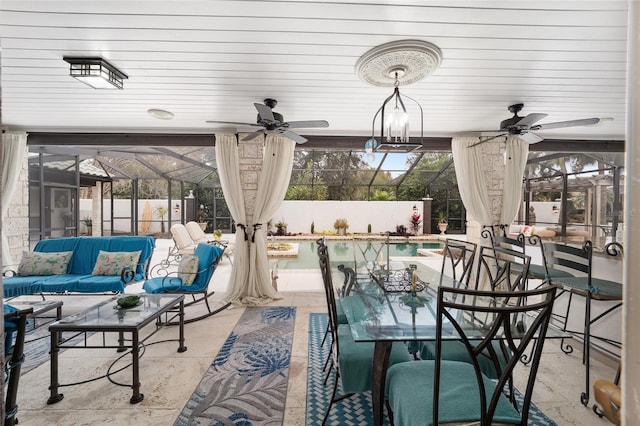 view of patio featuring a lanai and an outdoor hangout area