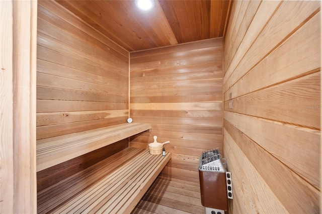 view of sauna featuring hardwood / wood-style floors