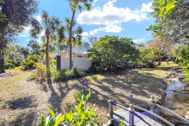 view of yard with a water view