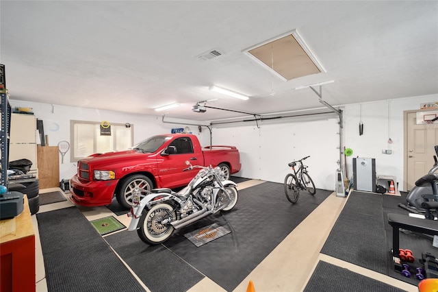 garage with a garage door opener