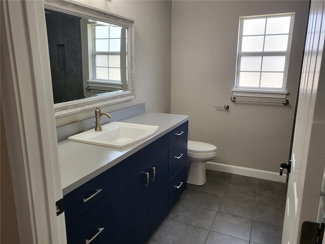 bathroom featuring tile patterned floors, plenty of natural light, toilet, and vanity