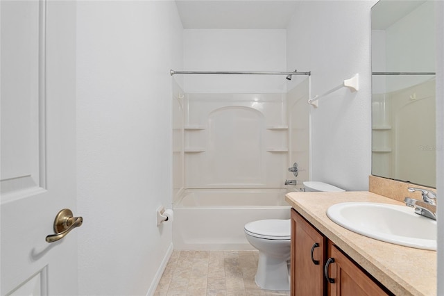 full bathroom with washtub / shower combination, vanity, and toilet