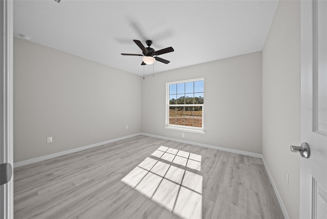 unfurnished room with ceiling fan and light hardwood / wood-style floors