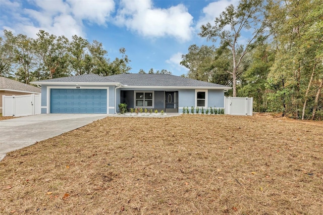 single story home with a garage