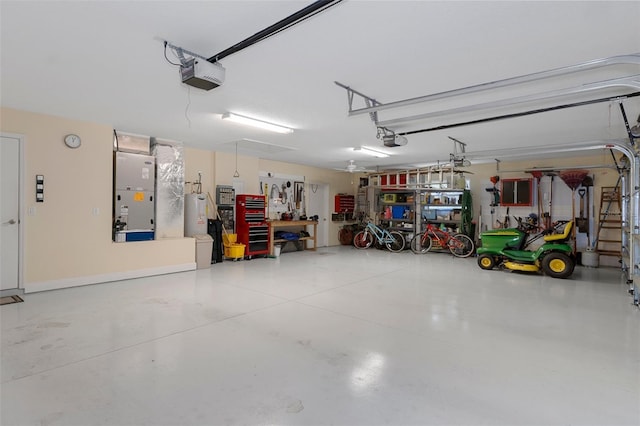 garage with heating unit and a garage door opener